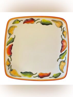 Clay Art Dinner Plate Platter La Mesa StoneLite Clay Hand Painted Square 11"